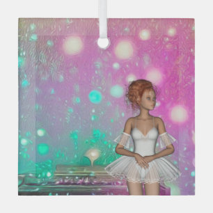 Surreal Piano Green & Pink Background & Ballerina Ornament Aus Glas
