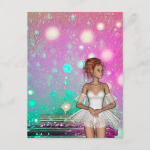 Surreal Piano Green & Pink Background & Ballerina Postkarte