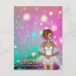 Surreal Piano Green & Pink Background & Ballerina Postkarte