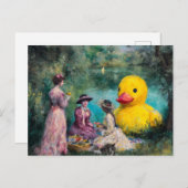 Surreal Picnic im Park mit Riesenente Postkarte (Vorne/Hinten)