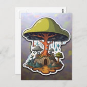 Surreal Pilzbaum über Gnome Hütte Postkarte (Vorne/Hinten)