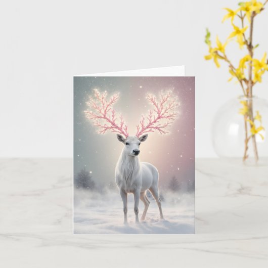 Surreal Pink Antler Reindeer Holiday Card Karte (Gelbe Blume)