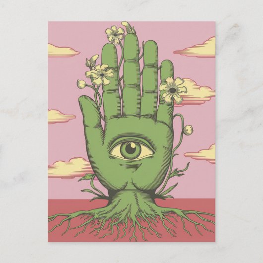 Surreal Pink Sky Gardeners Green Hand Postkarte (Vorderseite)