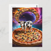 Surreal Pizza Kuh farbenfrohe Collage Postkarte (Vorne/Hinten)