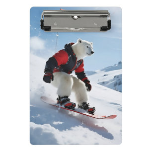 Surreal Polarbär Snowboarden Winterabenteuer Mini Klemmbrett