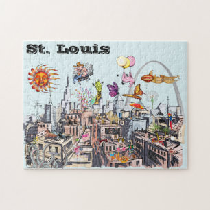 Surreal Pop Art Busy City of St. Louis Puzzle
