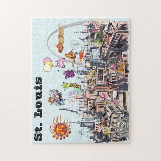 Surreal Pop Art Busy City of St. Louis Puzzle (Vertikal)