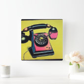 Surreal Pop Art Retro Telefon 6 Quadratische Wanduhr (Zuhause)