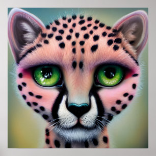 Surreal Pop Green Mit Augen Cheetah Poster