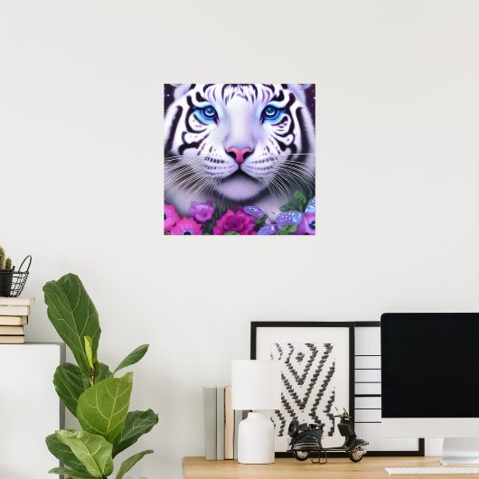 Surreal Pop White Tiger Poster (Heimbüro)