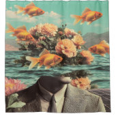 Surreal Portrait With Goldfish Flowers And Ocean Duschvorhang (Vorderseite)