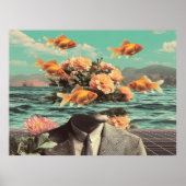 Surreal Portrait With Goldfish Flowers And Ocean Poster (Vorne)
