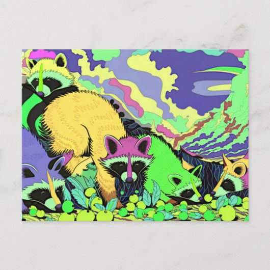 Surreal Psychedelic Raccoon Art Postcard Postkarte (Vorderseite)