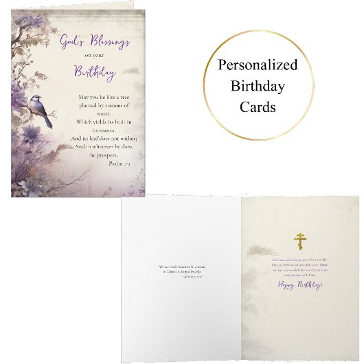 Surreal Purple Blumen Tree mit Bird Birthday Karte