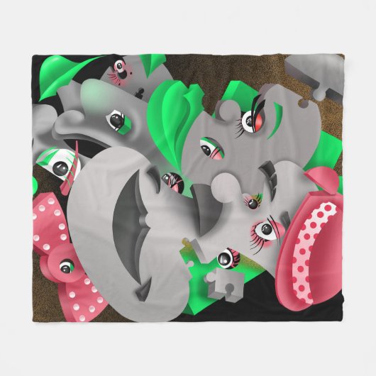 Surreal Puzzle Faces Fleecedecke (Vorderseite (Horizontal))