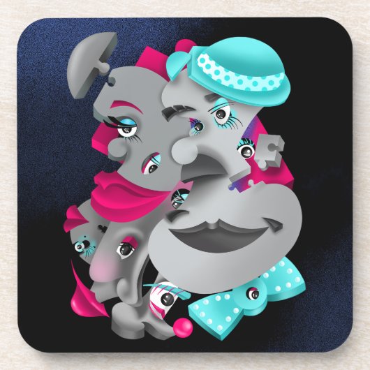 Surreal Puzzle Faces Getränkeuntersetzer (Vorderseite)