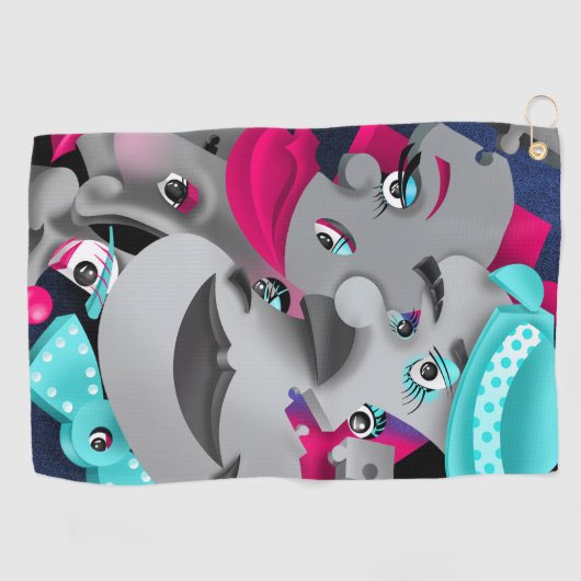 Surreal Puzzle Faces Golf Handtuch (Horizontal)