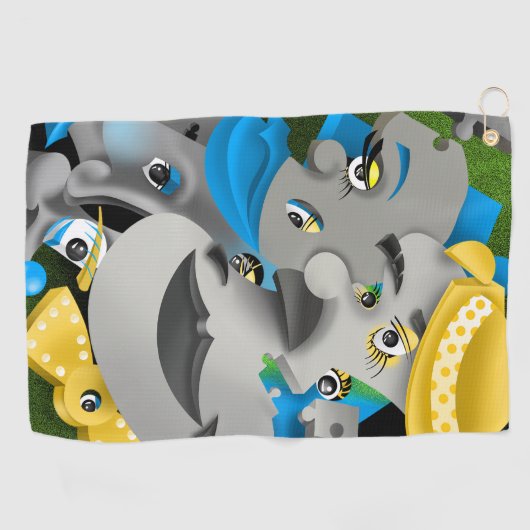 Surreal Puzzle Faces Golf Handtuch (Horizontal)