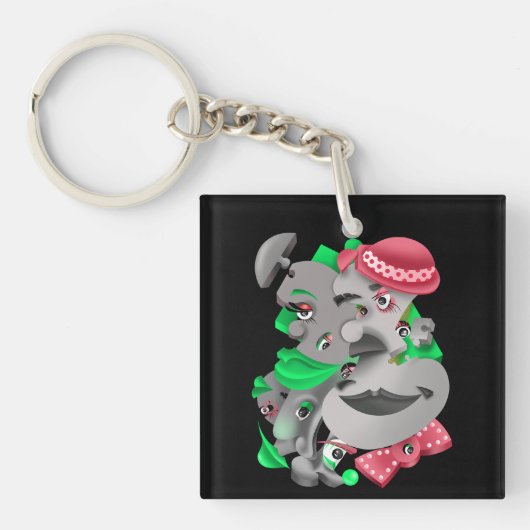 Surreal Puzzle Faces Keyring Schlüsselanhänger (Vorderseite)
