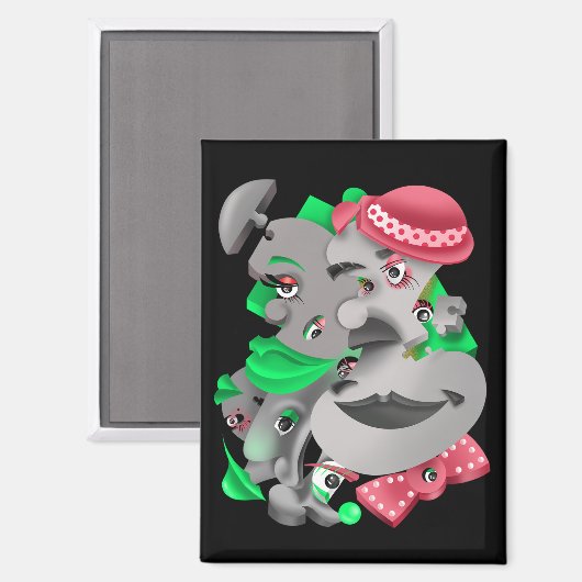 Surreal Puzzle Faces Kühlschrank Magnet (Vorderseite/Rückseite)