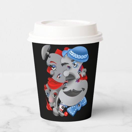 Surreal Puzzle Faces Paper Cup Pappbecher (Links)