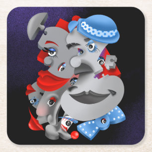 Surreal Puzzle Faces Rechteckiger Pappuntersetzer