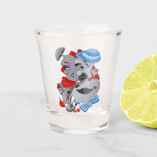 Surreal Puzzle Faces Shootglas Schnapsglas (Vorderseite)