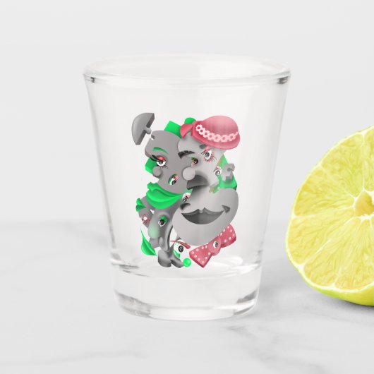 Surreal Puzzle Faces Shootglas Schnapsglas (Vorderseite)