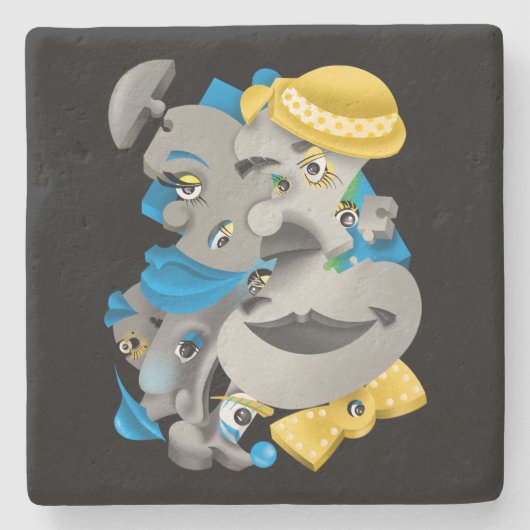 Surreal Puzzle Faces Steinuntersetzer (Vorderseite)