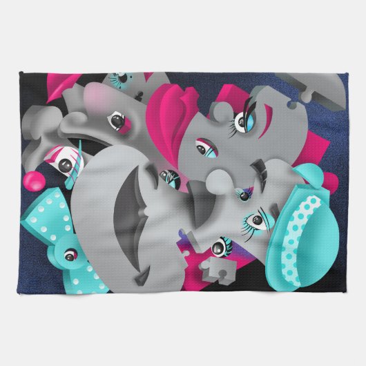 Surreal Puzzle Faces Teetuch Geschirrtuch (Horizontal)