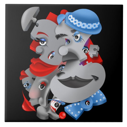 Surreal Puzzle Faces Versatile Tile Fliese (Vorderseite)
