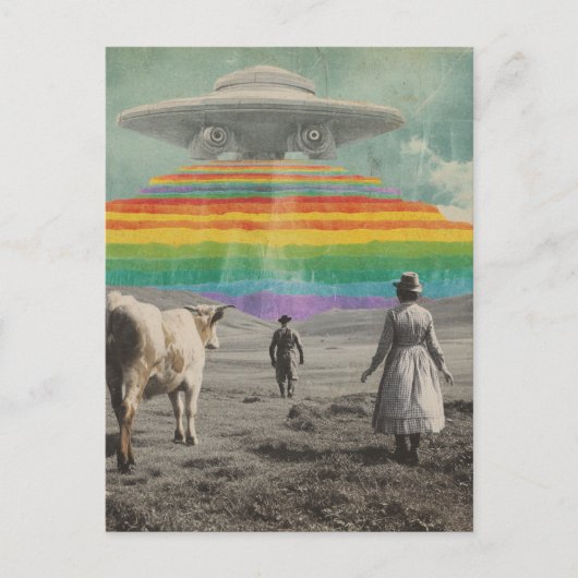 Surreal Rainbow UFO über die Kuhweide Postkarte (Vorderseite)
