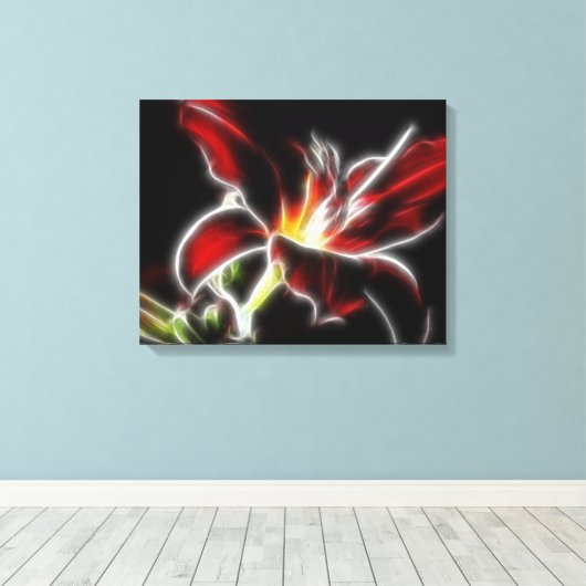Surreal Red Lily Floral Wrapped Canvas Leinwanddruck (Insitu (Holzboden))