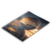 Surreal Reflective Sphere With Sunset Clouds Over Notizblock (Linke Seite)