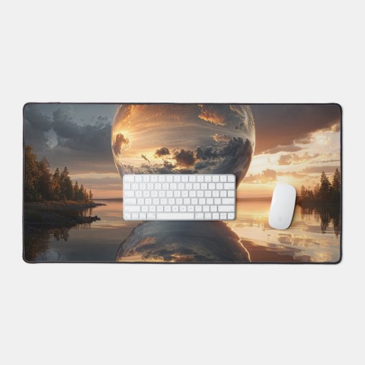 Surreal Reflective Sphere With Sunset Clouds Over Schreibtischunterlage (Tastatur & Maus)