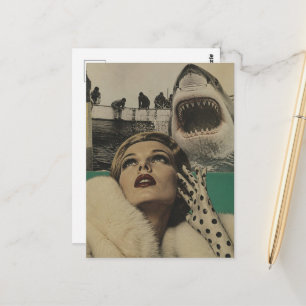 Surreal Retro-Frau und die Hai-Beobachtungstour Postkarte