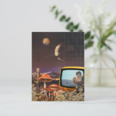 Surreal Retro Futurism Space Collage Art Postkarte (Stehend Vorderseite)
