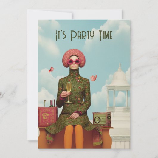 Surreal Retro Mod Girl Party Einladung (Vorderseite)
