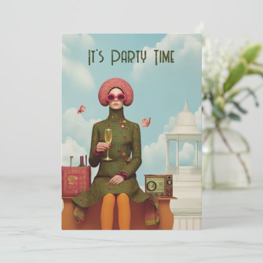 Surreal Retro Mod Girl Party Einladung (Stehend Vorderseite)