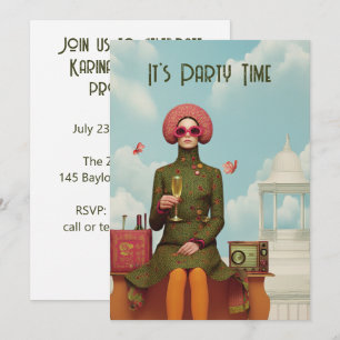 Surreal Retro Mod Girl Party Einladung