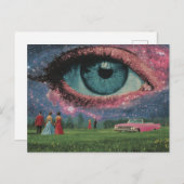 Surreal Retro People and Car with Eye in Sky Postkarte (Vorne/Hinten)