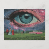 Surreal Retro People and Car with Eye in Sky Postkarte (Vorderseite)