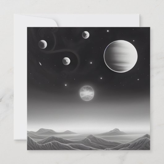 Surreal Retro Planets in Space Card (Rückseite)