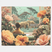Surreal Safari Scene With Elephants Zebras Fleecedecke (Vorderseite (Horizontal))