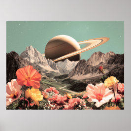 Surreal Saturn über dem Bergtal Poster