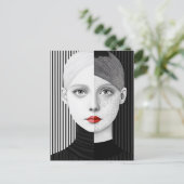 Surreal Schwarz-Weiß-Gesicht Rote Lippen Postkarte (Stehend Vorderseite)