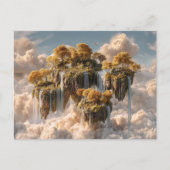Surreal schwebende Inseln mit goldenen Bäumen Postkarte (Vorderseite)