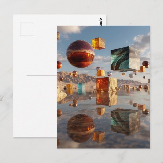 Surreal schwebende Kugeln und Würfel Postkarte (Vorne/Hinten)