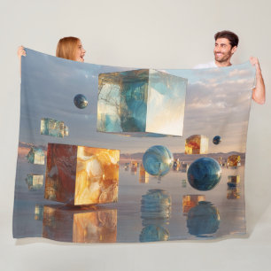 Surreal schwebende Würfel und Kugeln Fleecedecke