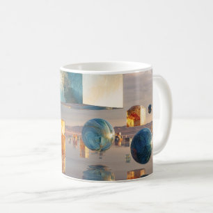 Surreal schwebende Würfel und Kugeln Kaffeetasse